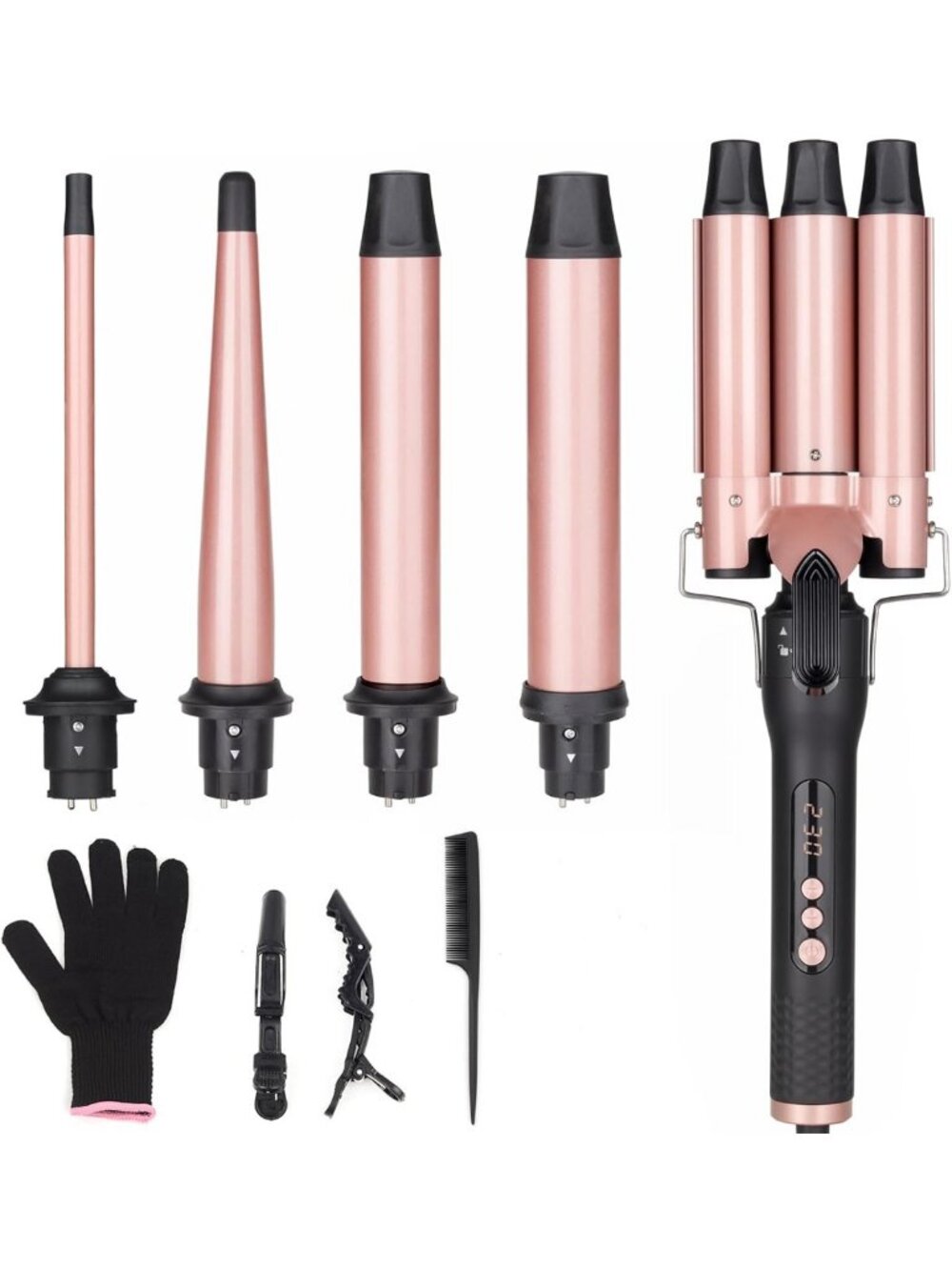 5-in-1 Curling Wand Set, Interchangeable Ceramic Curling Iron, Fast Heating